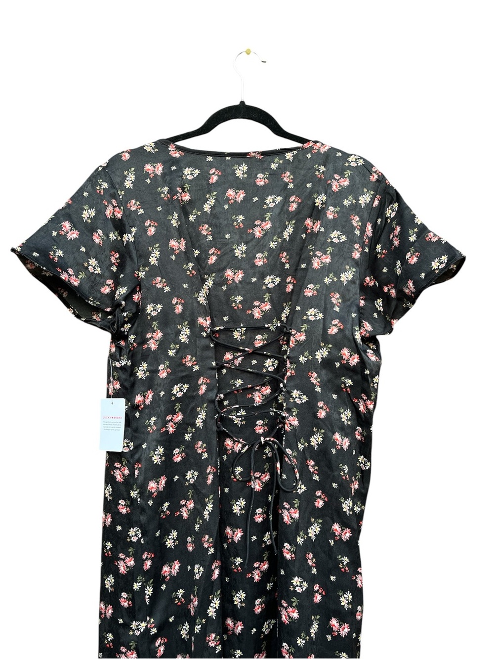 NWT Lucky Brand Black Floral Flutter Sleeve Midi Dress Boho Front Slit Size XL - Picture 13 of 14